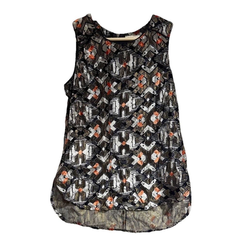 Meadow Rue Anthropologie Women XS Metallic Tank Top Blouse Black Sheer